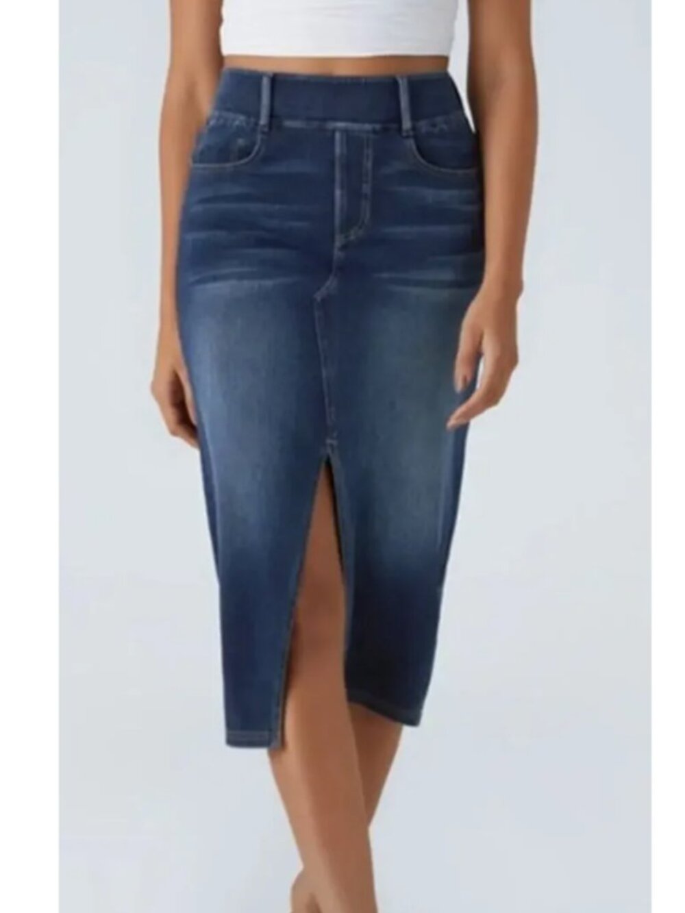 Halara Flex™ High Waisted Skirt Pockets Bodycon Washed Denim Casual Midi NWT XL